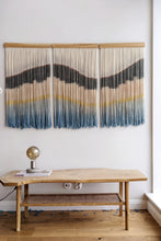 Load image into Gallery viewer, Large boho wall hanging, contemporary wall art, dip dye fiber art, hand dyed tapestry, yarn decor, modern home decoration