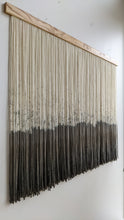 Load image into Gallery viewer, Large dip dye wall hanging, black tapestry, yarn art, yarn wall decor, woven wall art, dyed yarn wall hanging, minimalist fiber art
