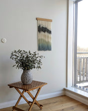 Load image into Gallery viewer, dip dye wall hanging, black tapestry, yarn art, boho yarn wall hanging, woven wall art, dyed yarn wall hanging, minimalist fiber art