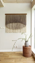 Load image into Gallery viewer, Natural dip dye wall hanging, beige tapestry, yarn art, yarn wall decor, woven wall art, dyed yarn wall hanging, minimalist fiber art