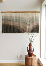 Load image into Gallery viewer, Mountain yarn art, fiber art wall hanging, contemporary wall art, hand dyed tapestry, yarn decor, neutral home decoration