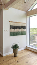 Load image into Gallery viewer, Large fiber art, dip dye wall hanging, wool tapestry, minimalist yarn art, yarn wall hanging, woven wall art, dyed yarn wall hanging