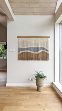 Load image into Gallery viewer, Large fiber art, dip dye wall hanging, wool tapestry, minimalist yarn art, yarn wall hanging, woven wall art, dyed yarn wall hanging