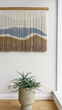 Load image into Gallery viewer, Large fiber art, dip dye wall hanging, wool tapestry, minimalist yarn art, yarn wall hanging, woven wall art, dyed yarn wall hanging