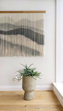 Load image into Gallery viewer, Dip dyed artwork, abstract mountain yarn art, fiber wall hanging, contemporary wall art, hand dyed tapestry, yarn decor, neutral decoration