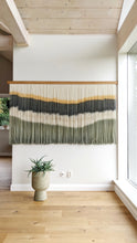 Load image into Gallery viewer, Large dip dye wall hanging, black tapestry, yarn art, boho yarn wall hanging, woven wall art, dyed yarn wall hanging, minimalist fiber art