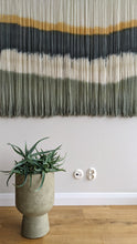 Load image into Gallery viewer, Large dip dye wall hanging, black tapestry, yarn art, boho yarn wall hanging, woven wall art, dyed yarn wall hanging, minimalist fiber art