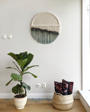 Load image into Gallery viewer, Circular dip dye tapestry, round wall decor, circle modern fiber art, round macrame wall hanging, large circular wall art, minimal tapestry