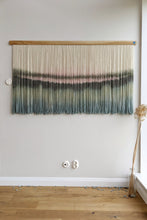 Load image into Gallery viewer, Dip dye fiber art, large boho wall hanging, contemporary wall art, hand dyed tapestry, yarn decor, neutral home decoration