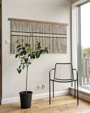 Load image into Gallery viewer, Minimalist fiber art, dip dye wall hanging, grey tapestry, yarn art, yarn wall decor, woven wall art, dyed yarn wall hanging, wool painting