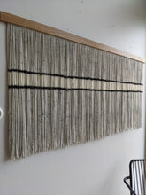Load image into Gallery viewer, Minimalist fiber art, dip dye wall hanging, grey tapestry, yarn art, yarn wall decor, woven wall art, dyed yarn wall hanging, wool painting