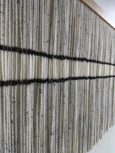 Load image into Gallery viewer, Minimalist fiber art, dip dye wall hanging, grey tapestry, yarn art, yarn wall decor, woven wall art, dyed yarn wall hanging, wool painting