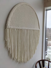 Load image into Gallery viewer, Round macrame wall hanging, circle boho fiber art, circular wool tapestry, round wall decor, large circular wall art, natural tapestry