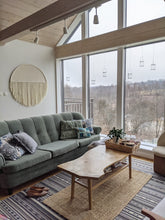 Load image into Gallery viewer, Round macrame wall hanging, circle boho fiber art, circular wool tapestry, round wall decor, large circular wall art, natural tapestry