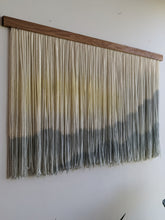 Load image into Gallery viewer, Dip dye fiber art, large boho wall hanging, contemporary wall art, hand dyed tapestry, yarn decor, neutral home decoration