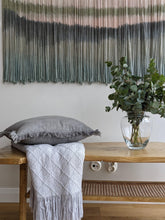 Load image into Gallery viewer, Dip dye fiber art, large boho wall hanging, contemporary wall art, hand dyed tapestry, yarn decor, neutral home decoration