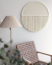 Load image into Gallery viewer, Round macrame wall hanging, circle boho fiber art, circular wool tapestry, round wall decor, large circular wall art, natural tapestry