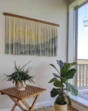 Load image into Gallery viewer, Fiber art, dip dye yarn art, macrame wall hanging, dip dye tapestry, yarn wall hanging, nursery decor, dip dyed wall hanging