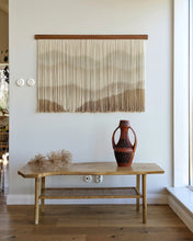 Load image into Gallery viewer, Dip dye tapestry, fiber art, abstract mountain, large boho wall hanging, contemporary wall art, hand dyed wall hanging, yarn decor, natural home decoration