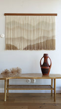 Load image into Gallery viewer, Dip dye tapestry, fiber art, abstract mountain, large boho wall hanging, contemporary wall art, hand dyed wall hanging, yarn decor, natural home decoration
