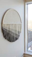 Load image into Gallery viewer, Circular dip dye tapestry, round macrame wall hanging, circle modern fiber art, round wall decor, large circular wall art, minimal tapestry
