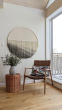 Load image into Gallery viewer, Circular dip dye tapestry, round macrame wall hanging, circle modern fiber art, round wall decor, large circular wall art, minimal tapestry
