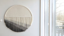 Load image into Gallery viewer, Circular dip dye tapestry, round macrame wall hanging, circle modern fiber art, round wall decor, large circular wall art, minimal tapestry

