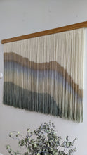 Load image into Gallery viewer, Large boho fiber art, dip dye wall hanging, wool tapestry, minimalist yarn art, yarn wall hanging, woven wall art, dyed yarn wall hanging
