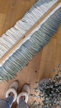 Load image into Gallery viewer, Dip dye fiber art, large boho wall hanging, contemporary wall art, hand dyed tapestry, yarn decor, neutral home decoration
