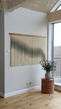 Load image into Gallery viewer, Minimal tapestry, xl dip dye wall hanging, yarn art, black yarn hanging, woven wall art, dyed yarn wall hanging, minimalist fiber art
