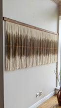 Load image into Gallery viewer, Minimal dip dye wall hanging, yarn wall tapestry, woven black wall hanging, contemporary gray fiber art, living room wall decoration
