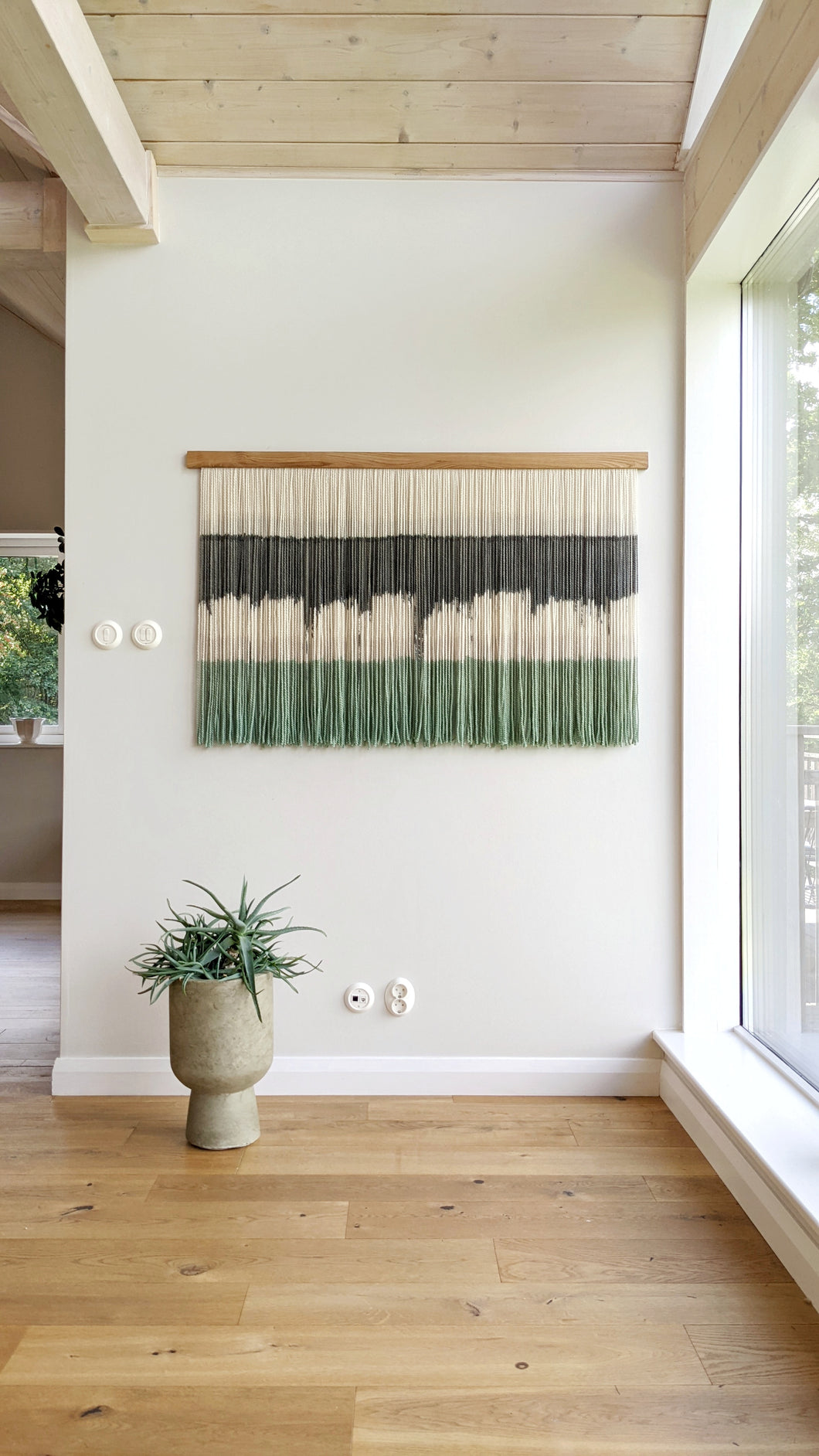 Large fiber art, dip dye wall hanging, wool tapestry, minimalist yarn art, yarn wall hanging, woven wall art, dyed yarn wall hanging