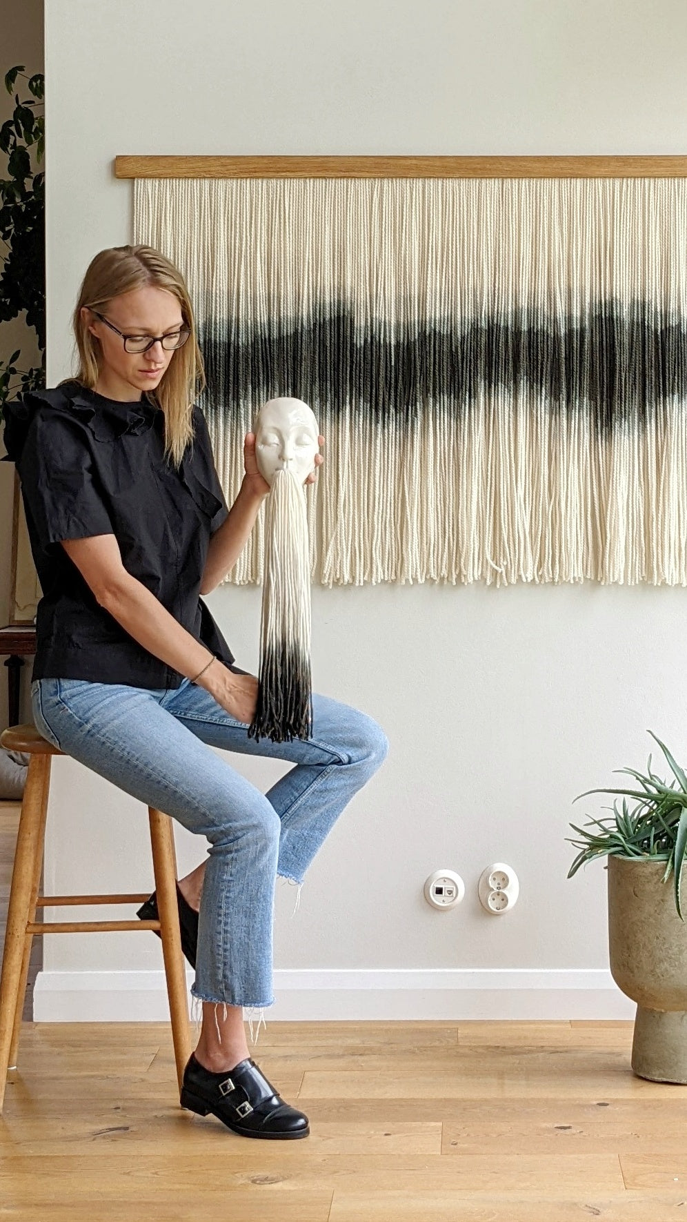 Clay and fiber art - Minimal Face Tassel