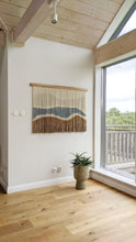 Load image into Gallery viewer, Large fiber art, dip dye wall hanging, wool tapestry, minimalist yarn art, yarn wall hanging, woven wall art, dyed yarn wall hanging
