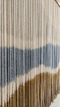 Load image into Gallery viewer, Large fiber art, dip dye wall hanging, wool tapestry, minimalist yarn art, yarn wall hanging, woven wall art, dyed yarn wall hanging
