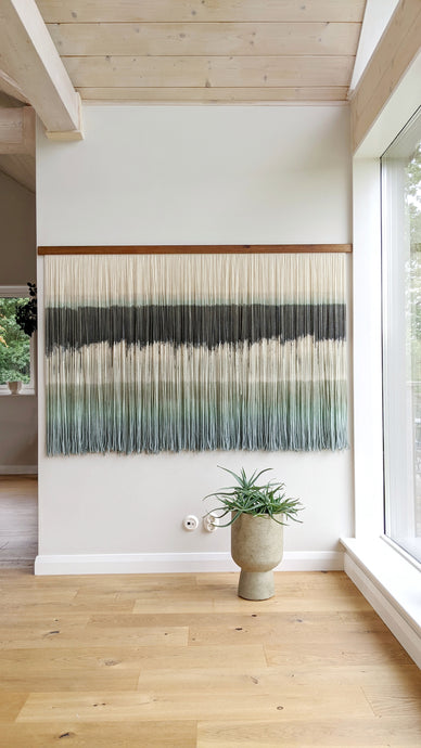 Dip dyed wall hanging, contemporary wall decor, fiber art, modern yarn decoration, above bed, large design art, dining room wall artDip dyed wall hanging, contemporary wall decor, fiber art, modern yarn decoration, above bed, large design art, dining room wall art