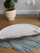 Load image into Gallery viewer, Circular dip dye tapestry, round wall decor, circle modern fiber art, round macrame wall hanging, large circular wall art, minimal tapestry
