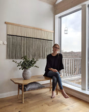 Load image into Gallery viewer, Large dip dye wall hanging, black tapestry, yarn art, yarn wall decor, woven wall art, dyed yarn wall hanging, minimalist fiber art
