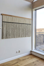 Load image into Gallery viewer, Large dip dye wall hanging, black tapestry, yarn art, yarn wall decor, woven wall art, dyed yarn wall hanging, minimalist fiber art

